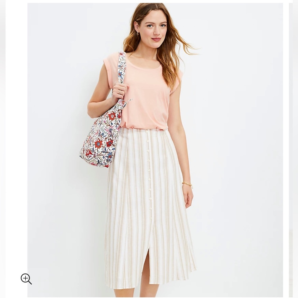 NWT Loft striped button down linen blend midi skirt